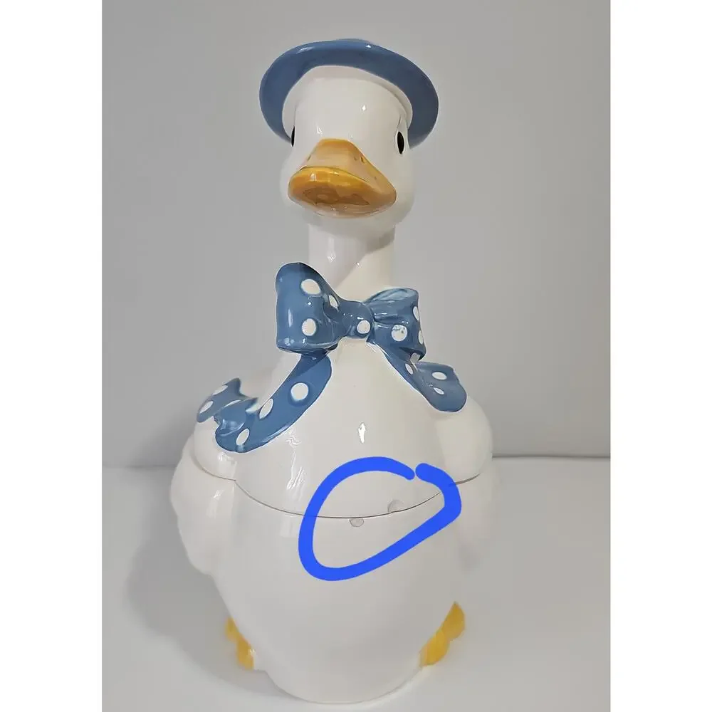Vintage Mother Goose Ceramic Cookie Jar Canister Blue Ribbon Cottagecore